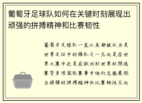 葡萄牙足球队如何在关键时刻展现出顽强的拼搏精神和比赛韧性